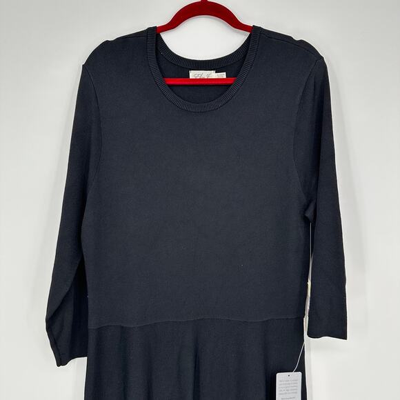 Eliza J Fit and Flare Knit Sweater New Modest Midi Dress in Black Womens XXL - Picture 11 of 13